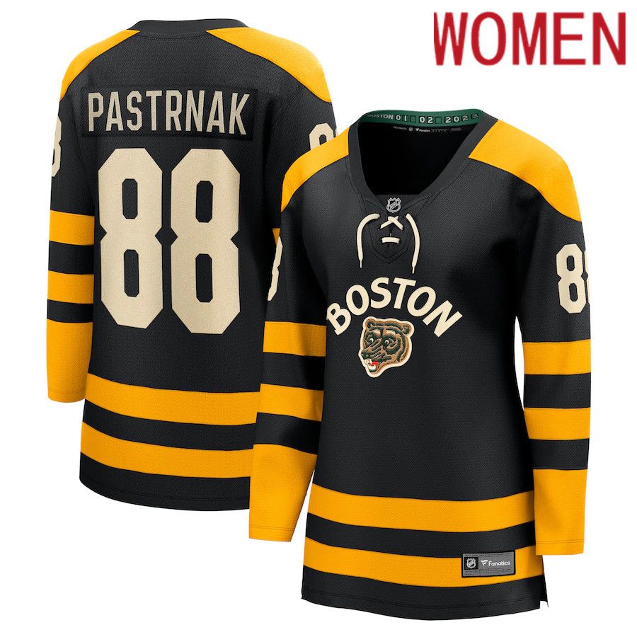 Women Boston Bruins 88 David Pastrnak Fanatics Branded Black 2023 Winter Classic Player NHL Jersey